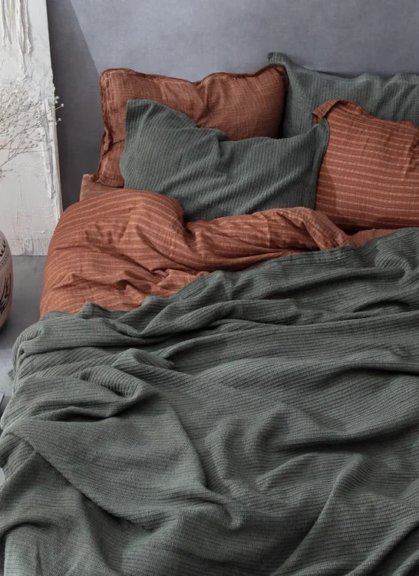 Ecocotton Sara Tweepersoons Bedsprei 100% Biologisch Katoen Groen 220x240 Cm