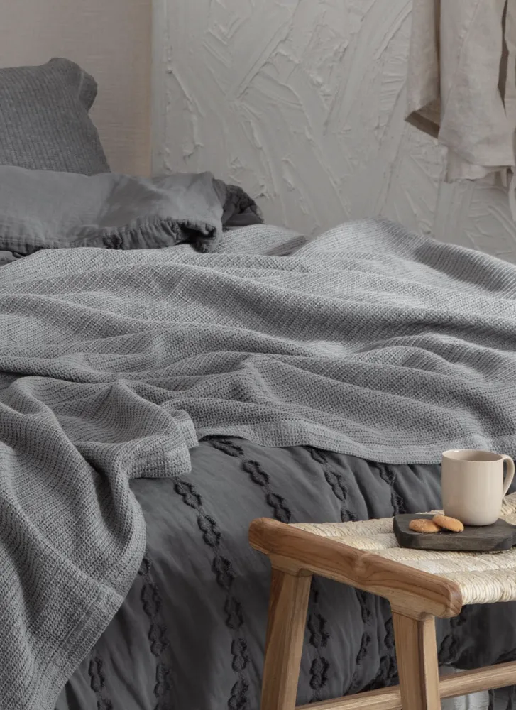 Ecocotton Sara Tweepersoons Bedsprei Set 100% Biologisch Katoen Grijs 220x240 Cm - Afbeelding 1