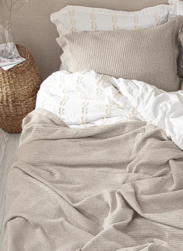 Ecocotton Sara Tweepersoons Bedsprei 100% Biologisch Katoen Beige 220x240 Cm