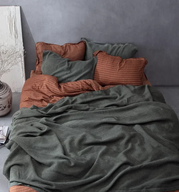 Ecocotton Sara Tweepersoons Bedsprei 100% Biologisch Katoen Groen 220x240 Cm