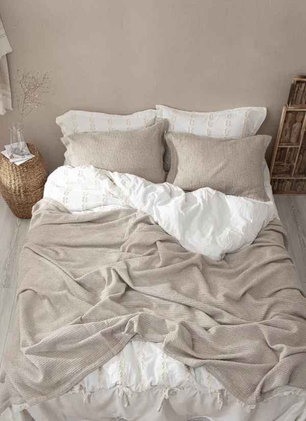 Ecocotton Sara Tweepersoons Bedsprei 100% Biologisch Katoen Beige 220x240 Cm
