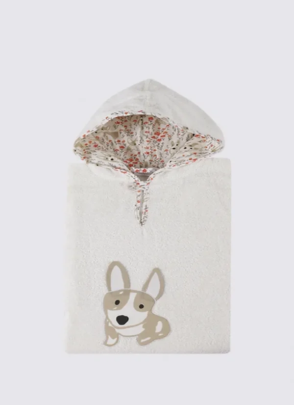 Ecocotton Dagi 4-Delige Poncho Set voor Babyjongens 100% Organisch Katoen Geborduurd Crème 1-4 Jaar