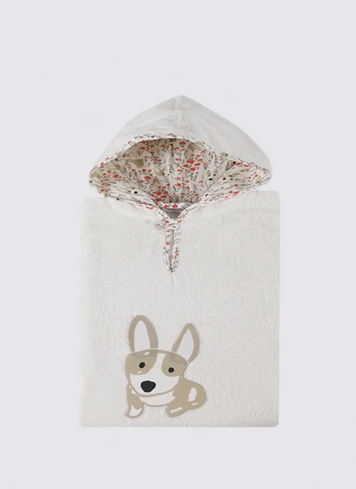 Ecocotton Dagi 4-Delige Poncho Set voor Babyjongens 100% Organisch Katoen Geborduurd Crème 1-4 Jaar
