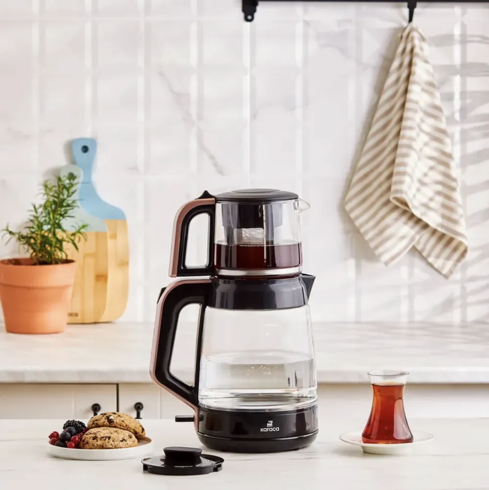 Karaca Glass Tea XL 2in1 Glazen Thee Maker en Waterkoker RoseGold - Afbeelding 1