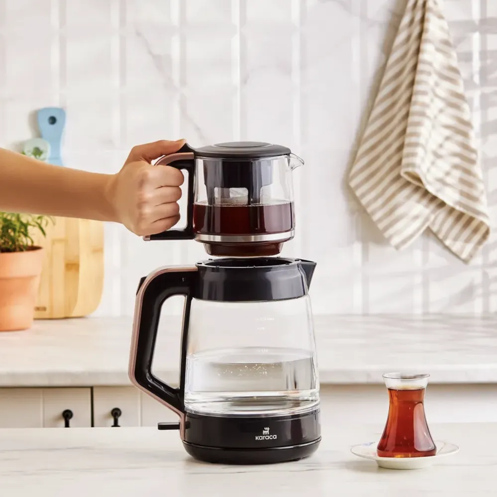 Karaca Glass Tea XL 2in1 Glazen Thee Maker en Waterkoker RoseGold