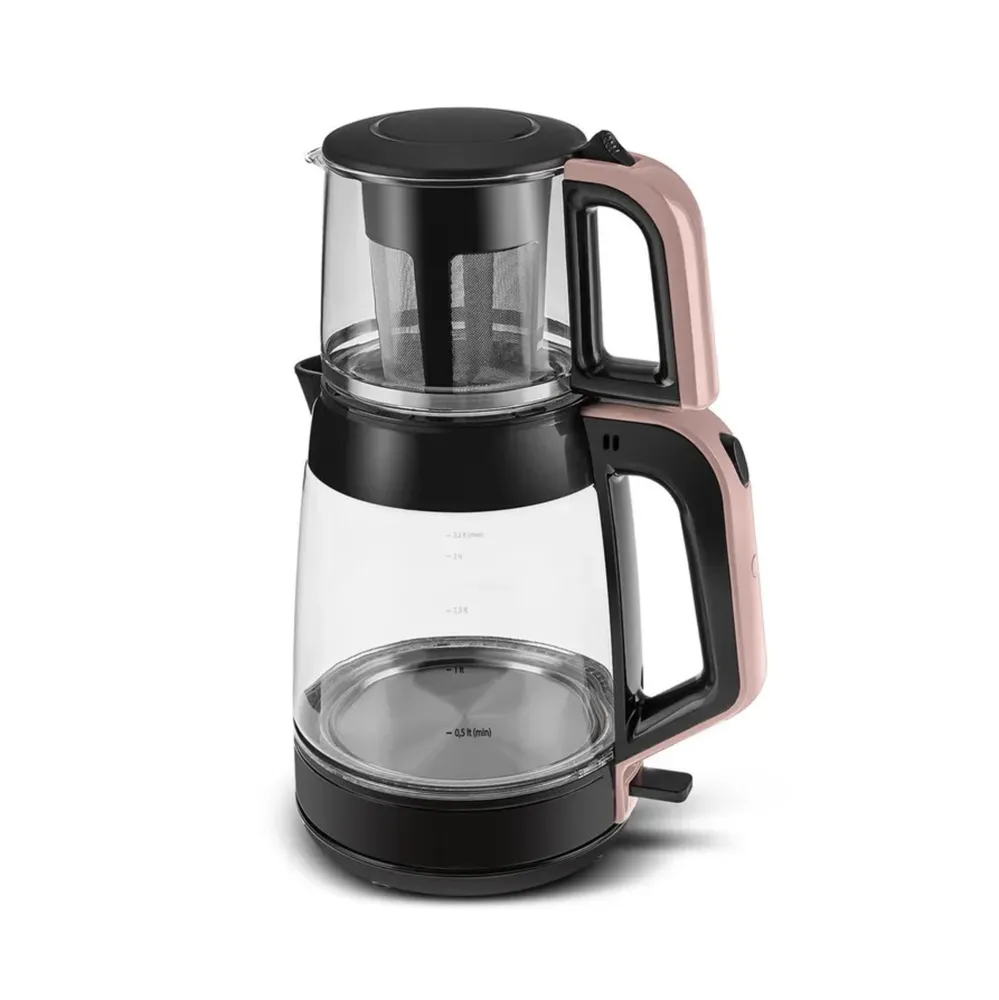 Karaca Glass Tea XL 2in1 Glazen Thee Maker en Waterkoker RoseGold - Afbeelding 3
