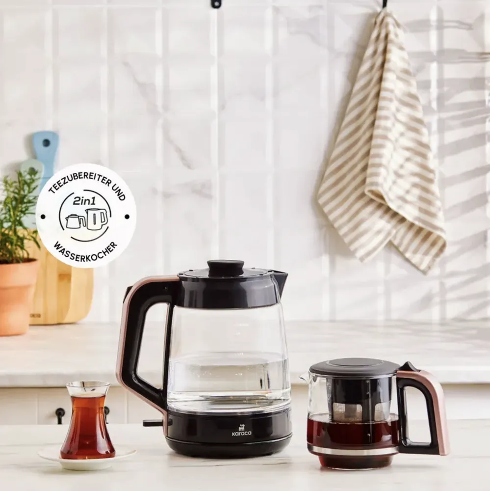 Karaca Glass Tea XL 2in1 Glazen Thee Maker en Waterkoker RoseGold - Afbeelding 2
