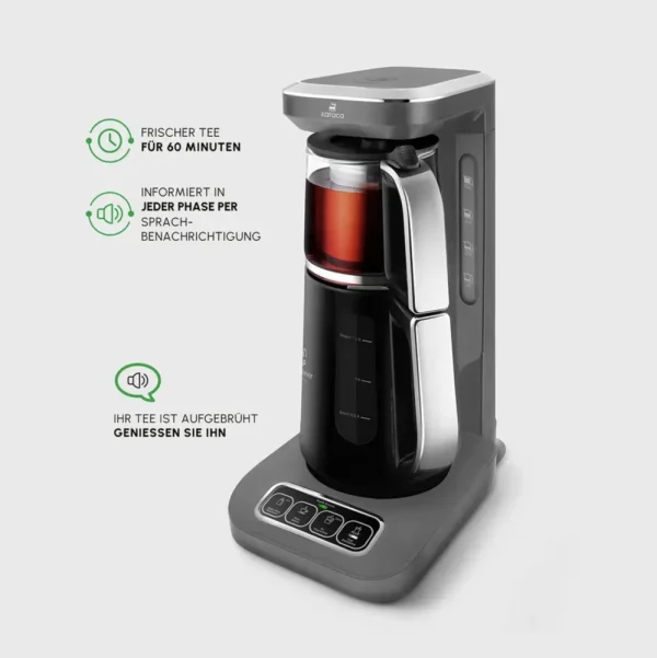 Karaca Caysever Robotea Pro 4 in 1 Sprekende Automatische Theemaker Waterkoker en Filterkoffiezetapparaat 2500W Space Grey