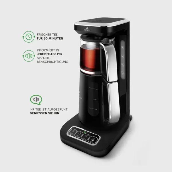 Karaca Caysever Robotea Pro 4 in 1 Sprekende Automatische Theemaker Waterkoker en Filterkoffiezetapparaat 2500W Zwart