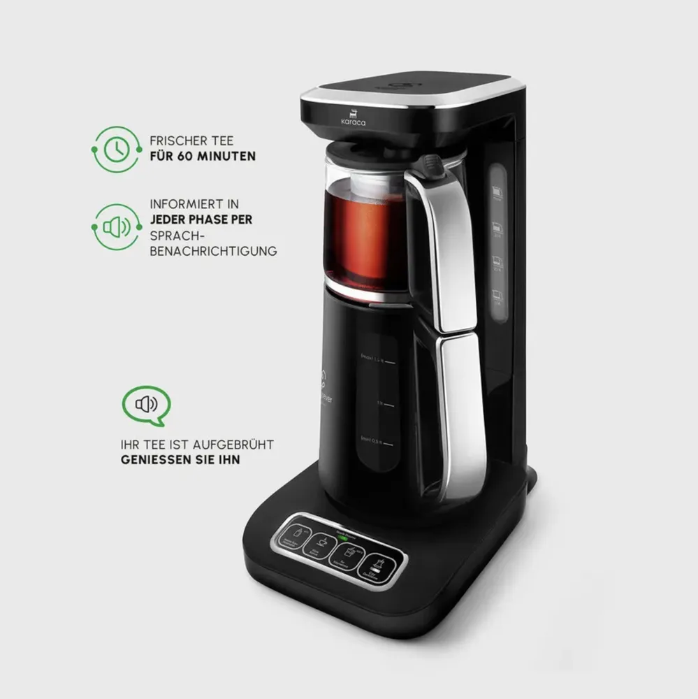 Karaca Caysever Robotea Pro 4 in 1 Sprekende Automatische Theemaker Waterkoker en Filterkoffiezetapparaat 2500W Zwart - Afbeelding 1