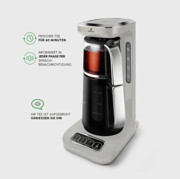 Karaca Caysever Robotea Pro 4 in 1 Sprekende Automatische Theemaker Waterkoker en Filterkoffiezetapparaat 2500W Creme