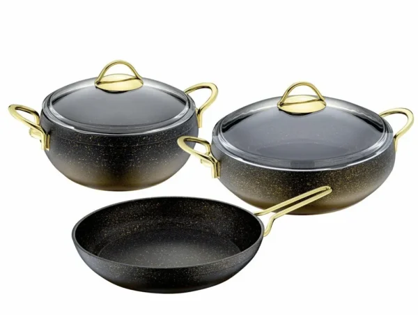 Taşev Mars 5 Delig Granieten Kookpottenset Set Goud