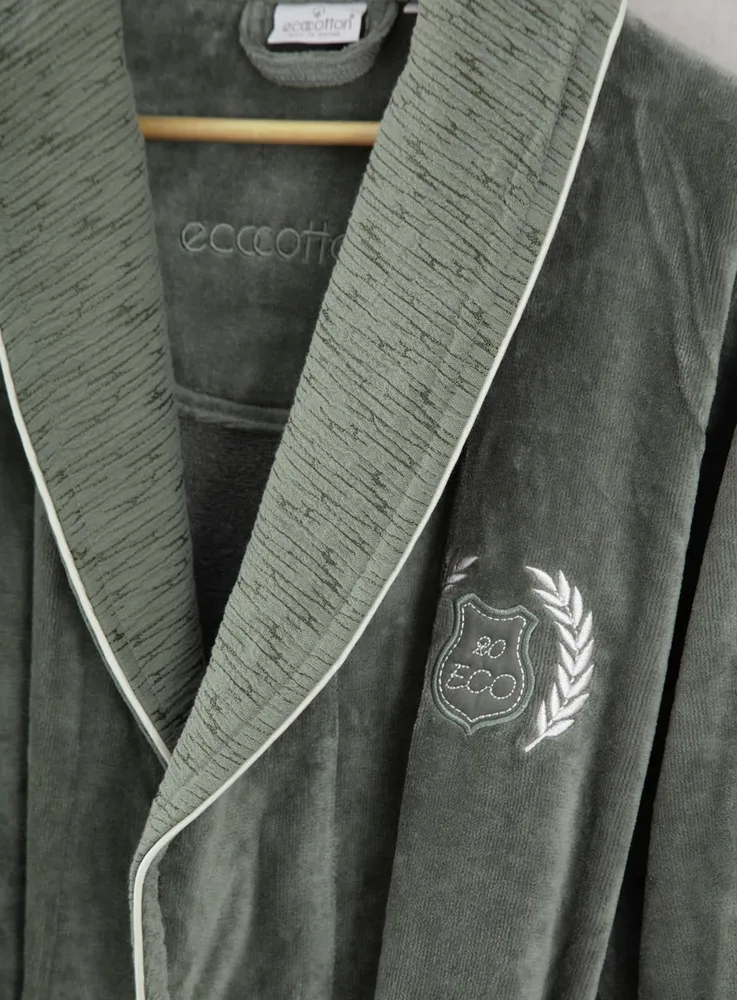 Ecocotton Derin Familie Badjas Set 100% Biologisch Katoen Geborduurd Beige / Groen - M / L - Afbeelding 3