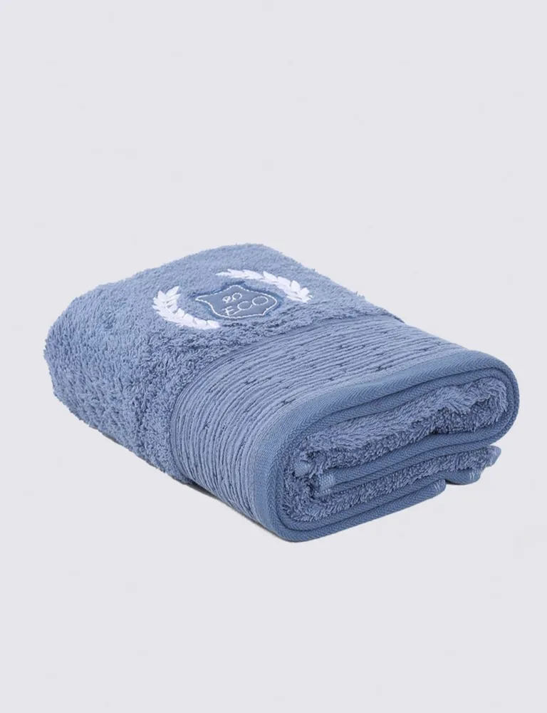 Ecocotton Derin Familie Badjas Set 100% Biologisch Katoen Geborduurd Crème/Blauw - M/L - Afbeelding 3