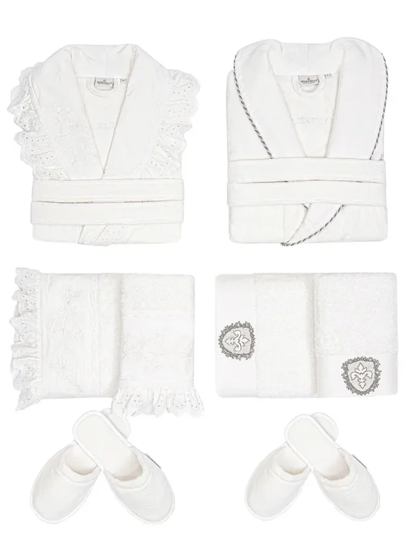 Ecocotton Elsa Familie Badjas 100% Biologisch Geborduurd Katoen Crème/Crème - M/L