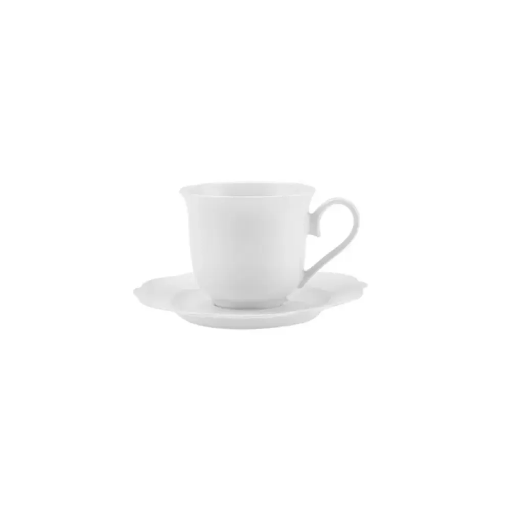 Karaca Daisy thee kop en schotel set voor 4 personen, 8-delig, New Generation Bone, wit, 260ml