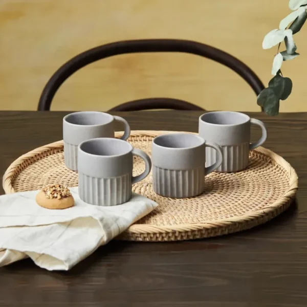 Karaca Sendai 4-persoons Espresso Turkse Koffiekopjes Set, 4-delig, Stoneware, Grijs, 120 ml