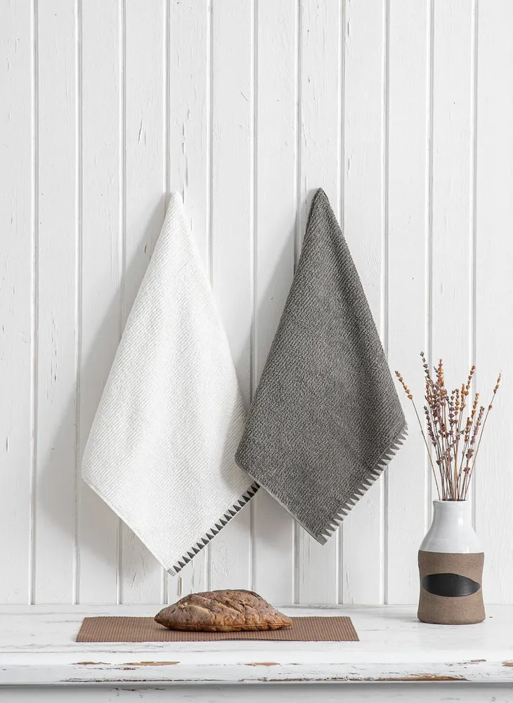 Green Black Vera 2-Delige Keukenhanddoek 100% Katoen Creme-Antraciet 50X70cm - Afbeelding 3