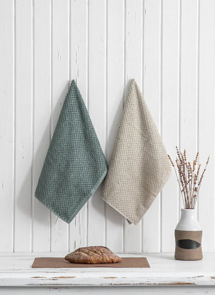 Green Black Parla 2-Delige Keukenhanddoek 100% Katoen Beige-Groen 50X70cm - Afbeelding 3