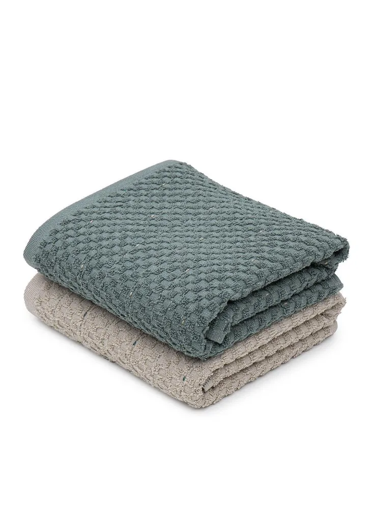 Green Black Parla 2-Delige Keukenhanddoek 100% Katoen Beige-Groen 50X70cm