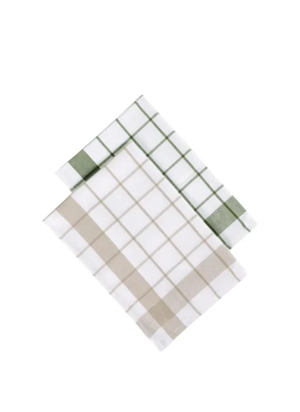 Green Black Esila 2-Delig Droogdoek 100% Katoen Speciaal Geweven Beige-Groen 45X65 Cm