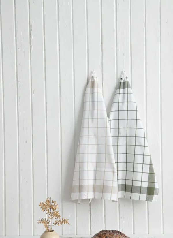 Green Black Esila 2-Delig Droogdoek 100% Katoen Speciaal Geweven Beige-Groen 45X65 Cm
