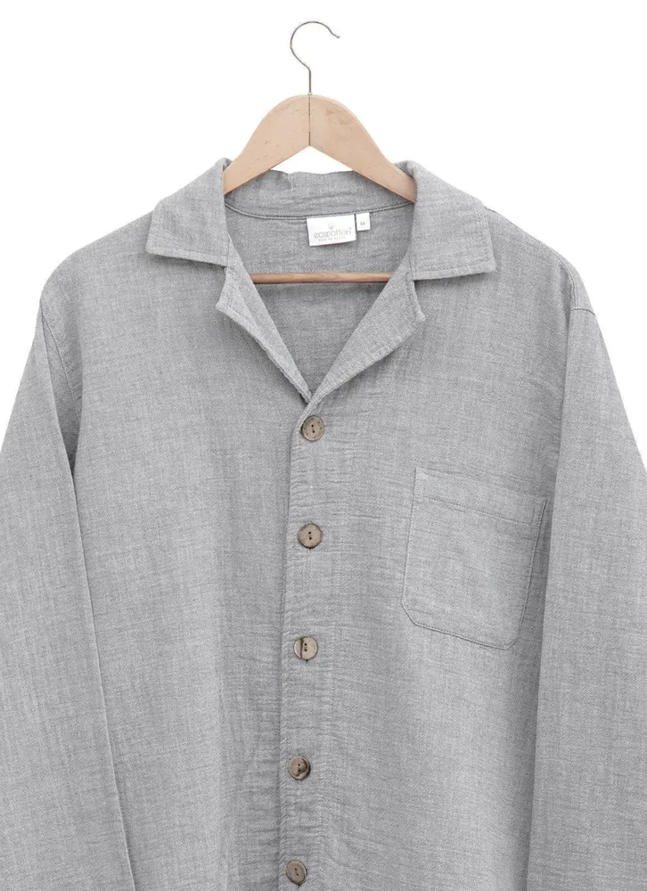 Ecocotton Melsa heren pyjama set 100% organisch katoen mousseline lichtgrijs - Afbeelding 1