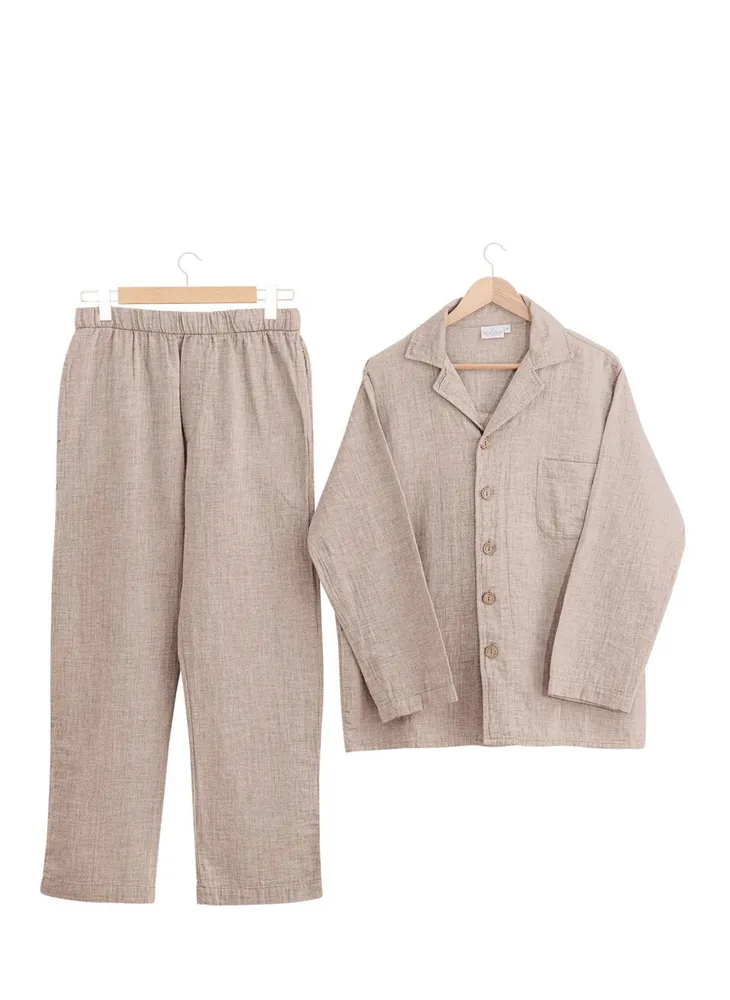 Ecocotton Melsa Pyjama Set Heren 100% Organisch Katoen Mousseline Beige