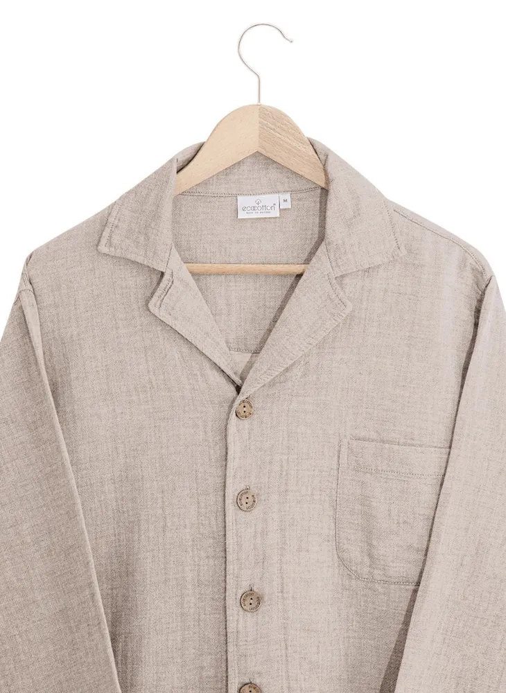Ecocotton Melsa Pyjama Set Heren 100% Organisch Katoen Mousseline Beige - Afbeelding 1