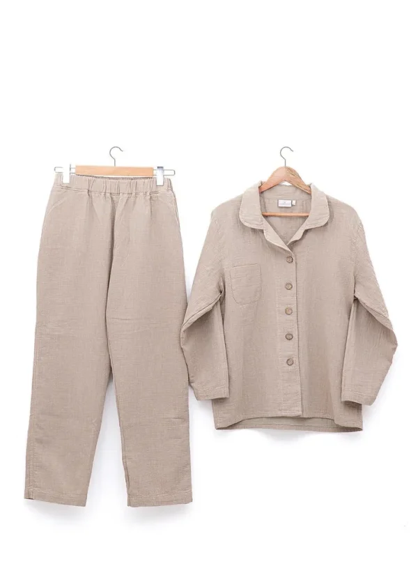 Ecocotton Melsa dames pyjama set 100% organisch katoen mousseline Beige