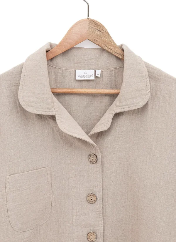 Ecocotton Melsa dames pyjama set 100% organisch katoen mousseline Beige