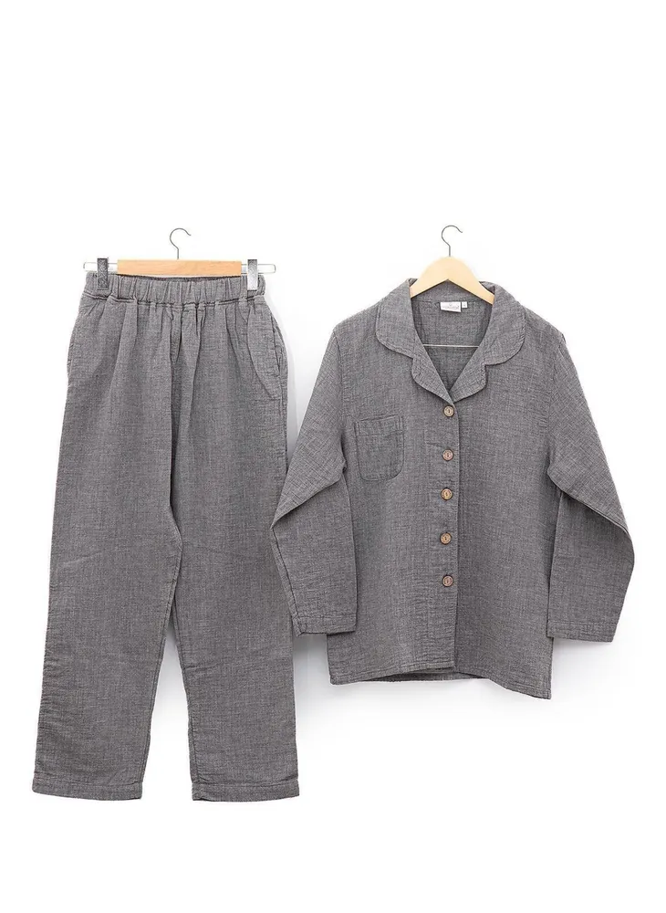 Ecocotton Melsa dames pyjama set 100% organisch katoen mousseline antraciet