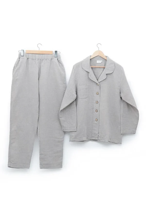Ecocotton Melsa dames Pyjama Set 100% Organisch Katoen Mousseline Licht Grijs