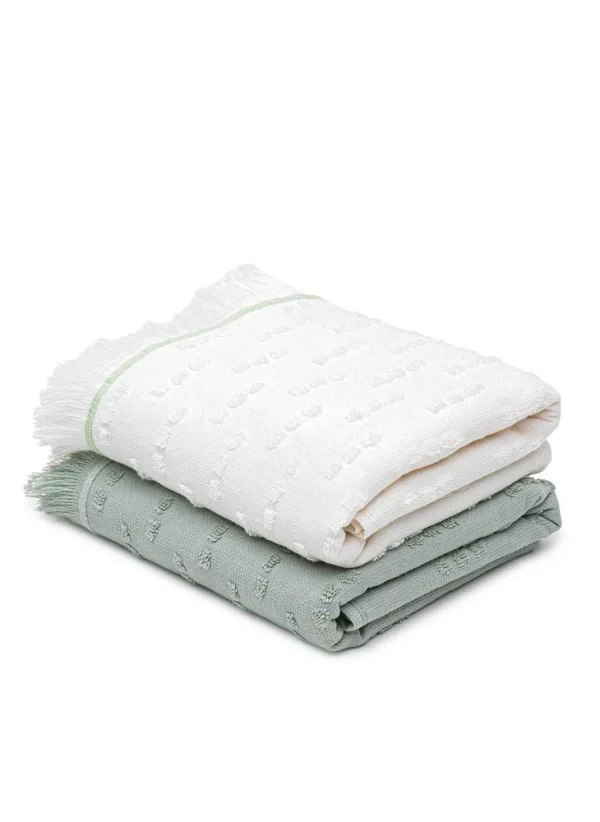 Green Black Pera 2-Delige Keukenhanddoek 100% Katoen Crème-Mint 50X70cm