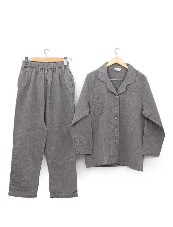 Ecocotton Melsa Pyjama Set Heren 100% Organisch Katoen Mousseline Antraciet