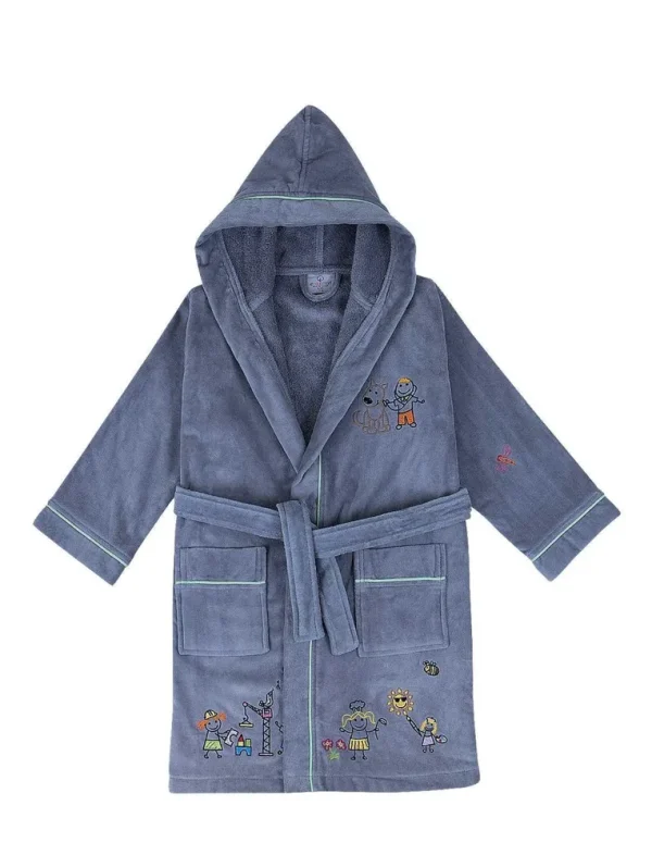 Ecocotton Carnaval Unisex Kinderbadjas 100% Biologisch Katoen Geborduurd Grijs