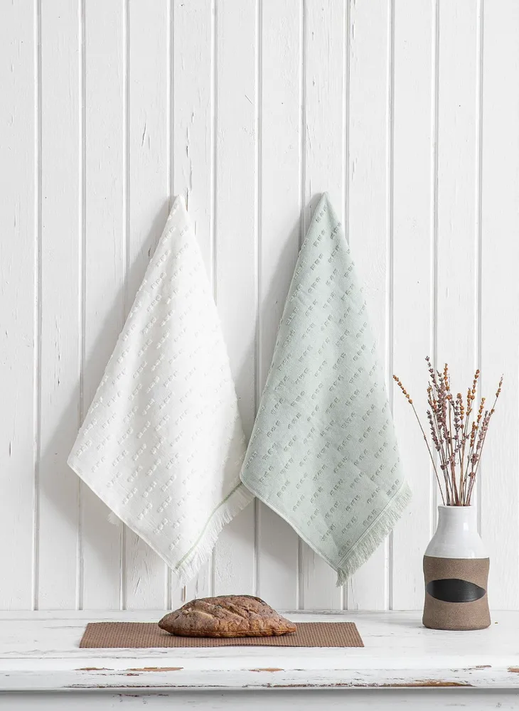 Green Black Pera 2-Delige Keukenhanddoek 100% Katoen Crème-Mint 50X70cm - Afbeelding 4