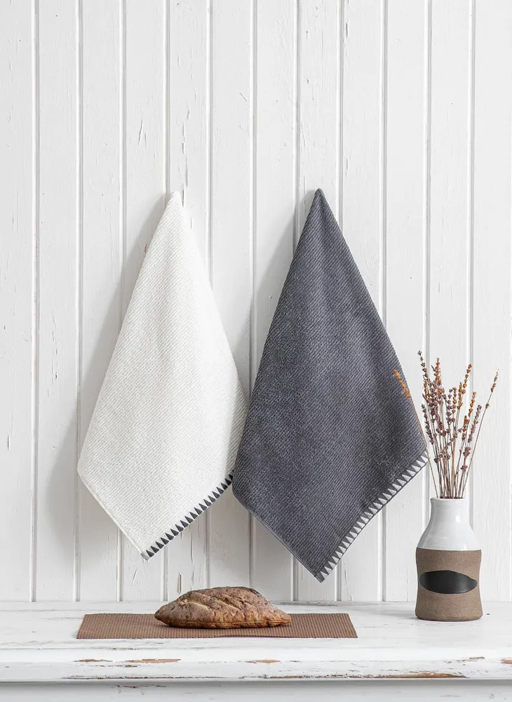 Green Black Vera 2-Delige Keukenhanddoek 100% Katoen Crème-Blauw 50X70cm - Afbeelding 2