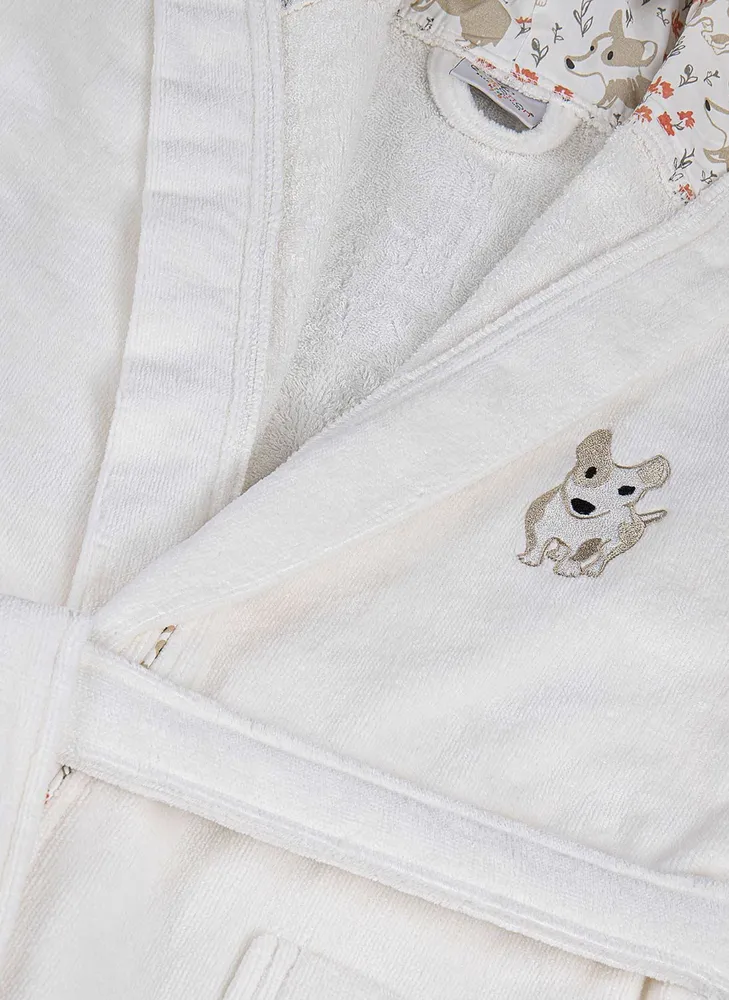 Ecocotton Dagi Jongens Badjas 100% Biologisch Katoen Geborduurd Crème - Afbeelding 2