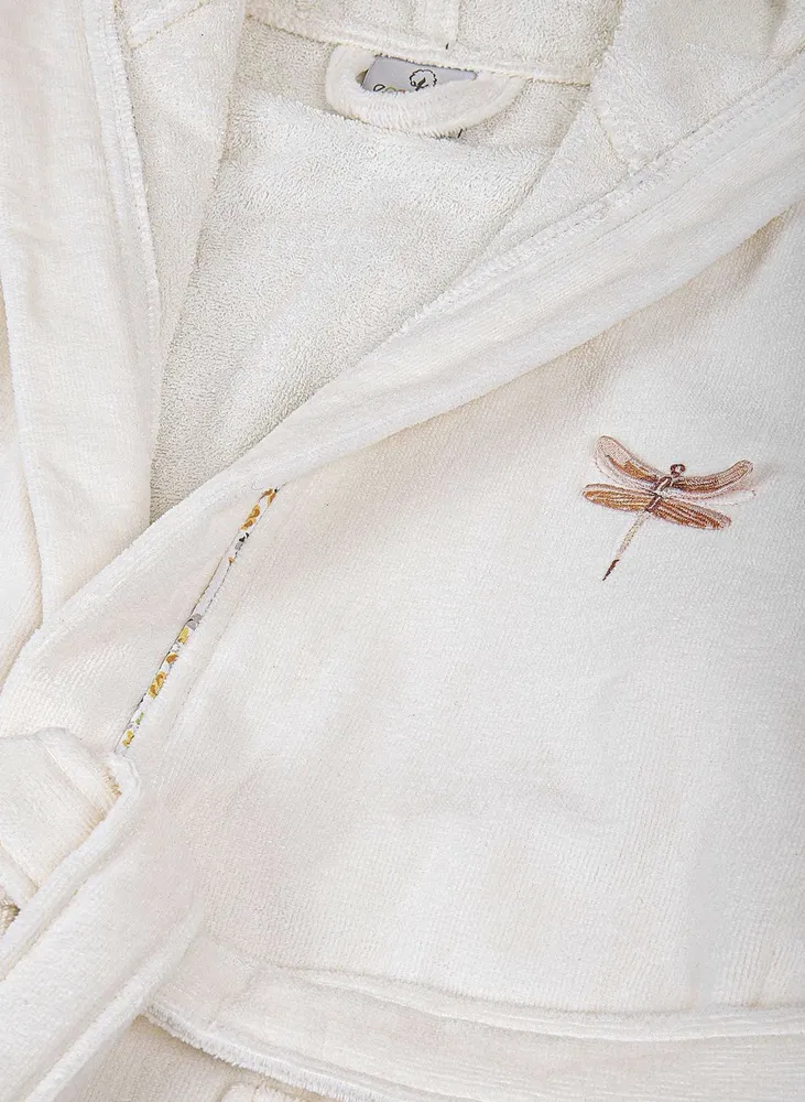 Ecocotton Nina meisjesbadjas 100% organisch katoen geborduurd crème-geel - Afbeelding 2