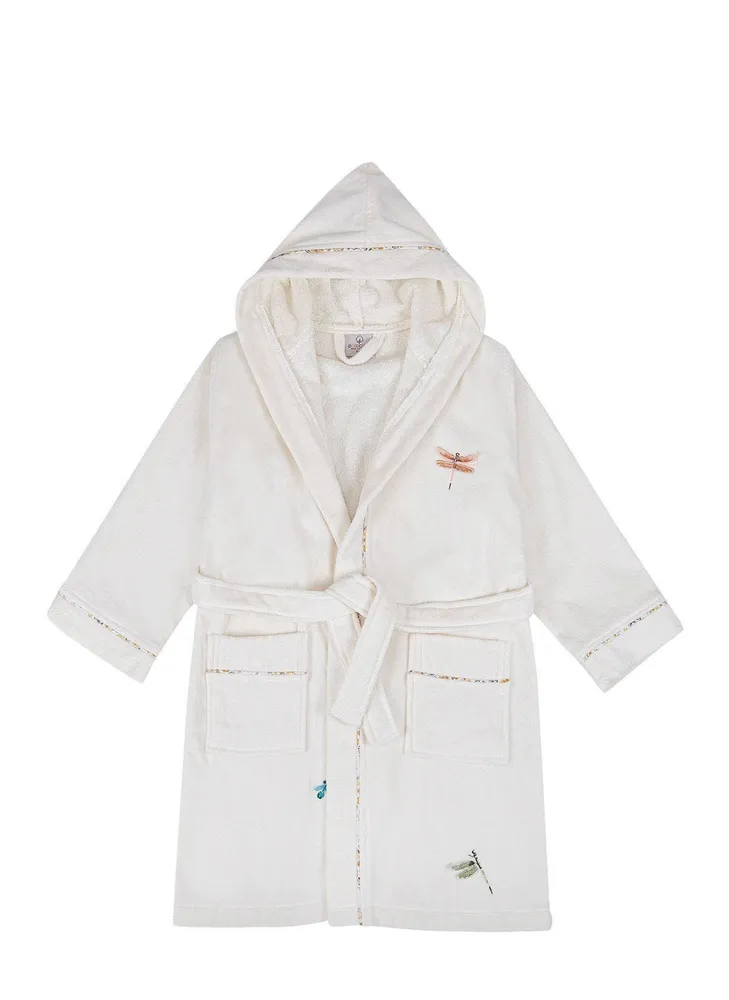 Ecocotton Nina meisjesbadjas 100% organisch katoen geborduurd crème-geel
