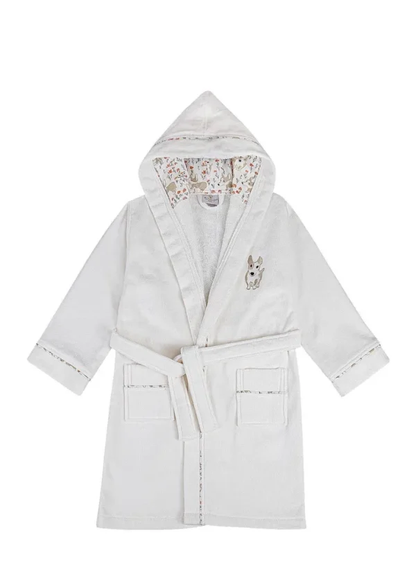Ecocotton Dagi Jongens Badjas 100% Biologisch Katoen Geborduurd Crème