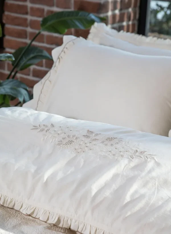 Ecocotton Flora Dekbedovertrek set 100% Organisch Katoen Linnen Crème 220x240 cm
