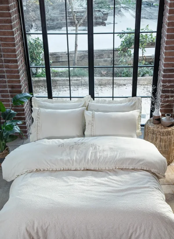 Ecocotton Flora Dekbedovertrek set 100% Organisch Katoen Linnen Crème 220x240 cm