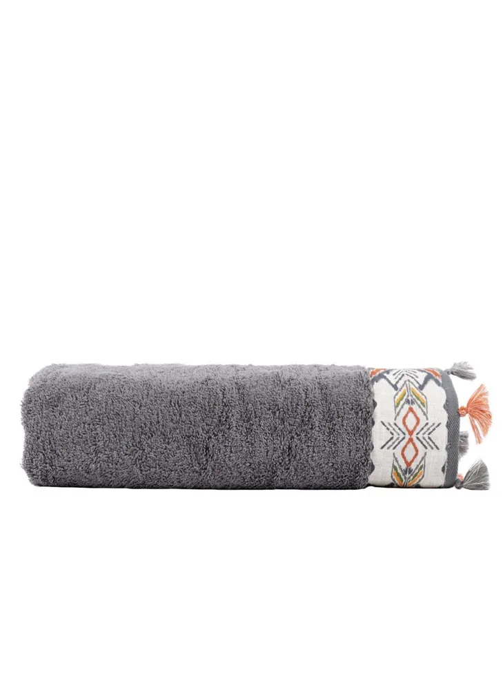 Ecocotton Pamira Badlaken 100% Biologisch Katoen Bedrukt met kwastjes Antraciet 80x150cm - Afbeelding 1