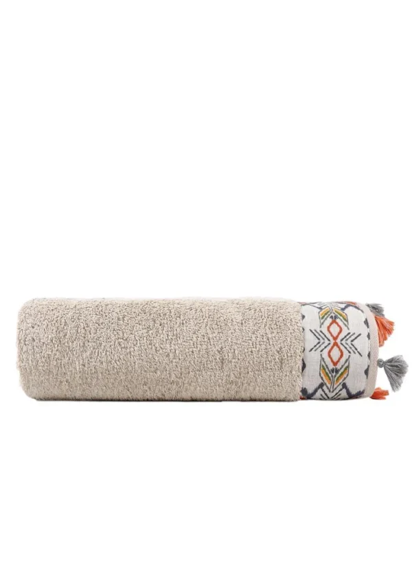 Ecocotton Pamira Badlaken 100% Biologisch Katoen Bedrukt met kwastjes Beige 80x150cm