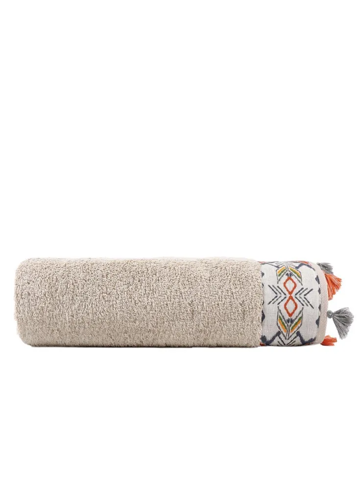 Ecocotton Pamira Badlaken 100% Biologisch Katoen Bedrukt met kwastjes Beige 80x150cm - Afbeelding 1