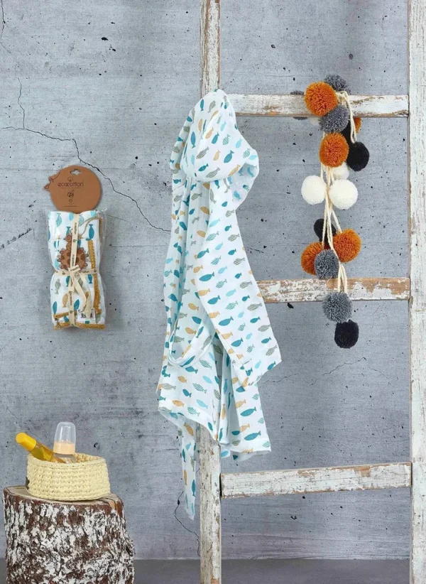 Ecocotton Dodo Kinderbadjas 100% Biologisch Mousseline Katoen Geel