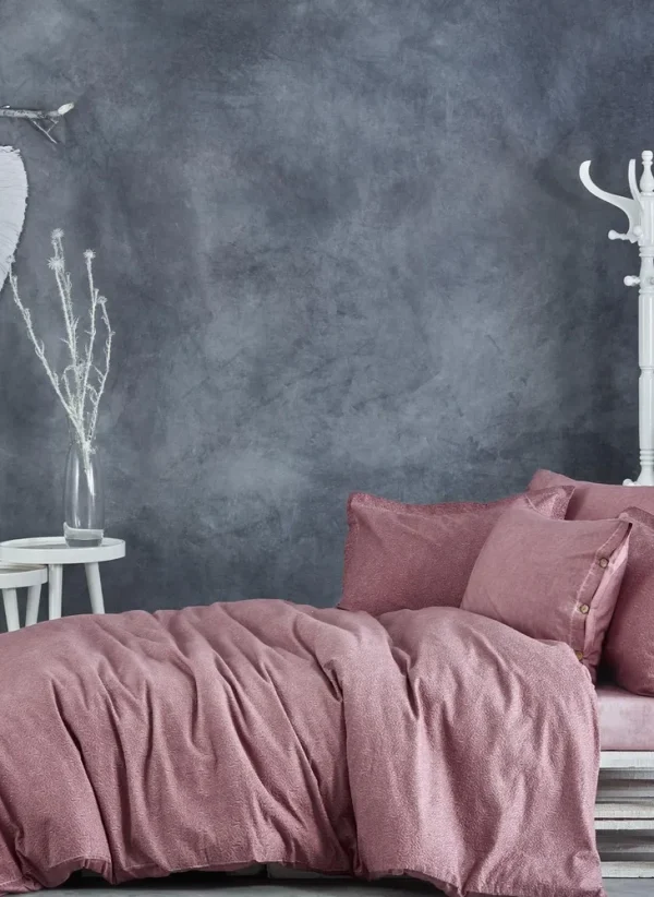 Ecocotton Larren Dekbedovertrek set 100% Biologisch Katoen Satijn Gebrocheerd Poeder 240x220 Cm