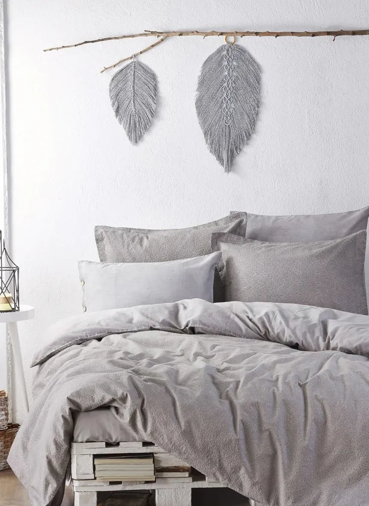 Ecocotton Larren Dekbedovertrek set 100% Biologisch Katoen Satijn Gebrocheerd Grijs 240x220 Cm